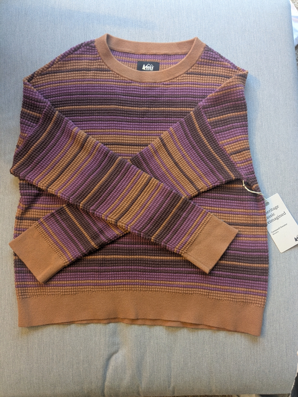 REI Purple and Brown Striped Crewneck Sweater, Campwell Sweater, Women's, Size L